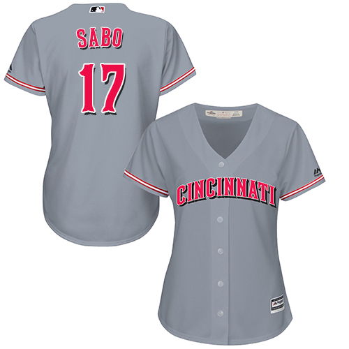 Reds #17 Chris Sabo Grey Road Women's Stitched MLB Jersey - Click Image to Close